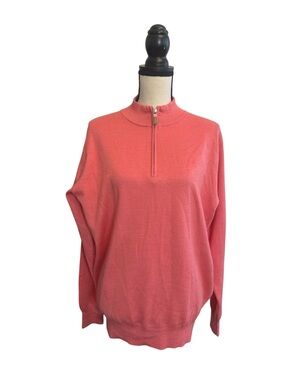 Peter Millar Crown Comfort Quarter-Zip Soft Sweater Coral Cashmere-Silk Men's M